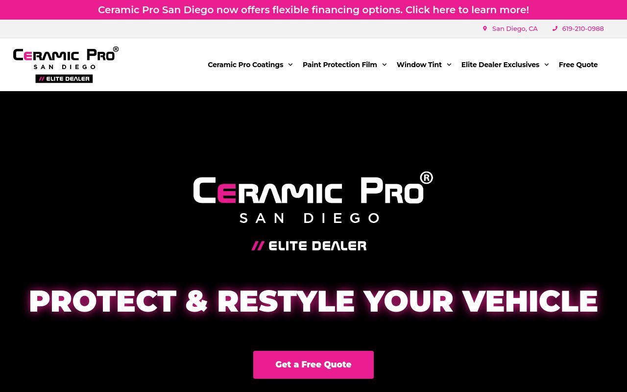 Homepage of Ceramic Pro Elite San Diego's website