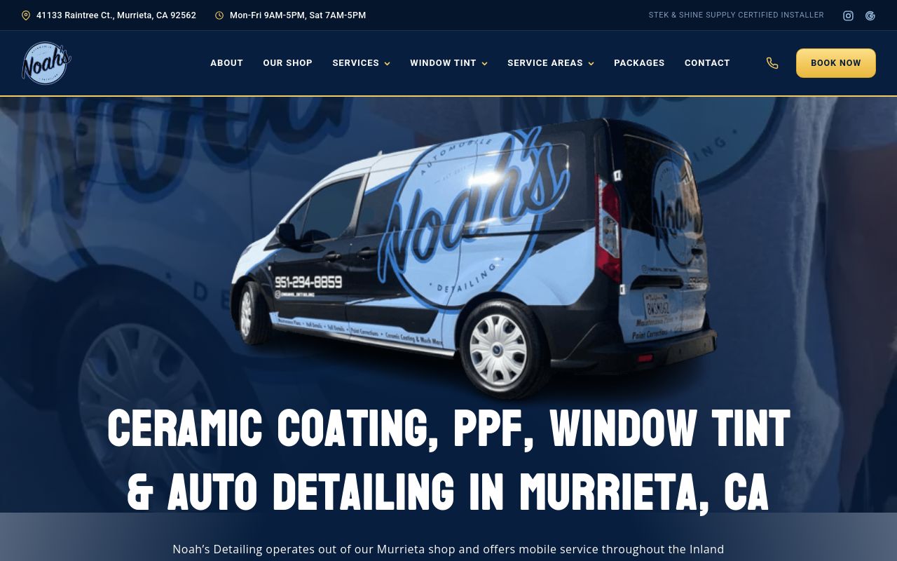 Homepage of Noah's Detailing's website