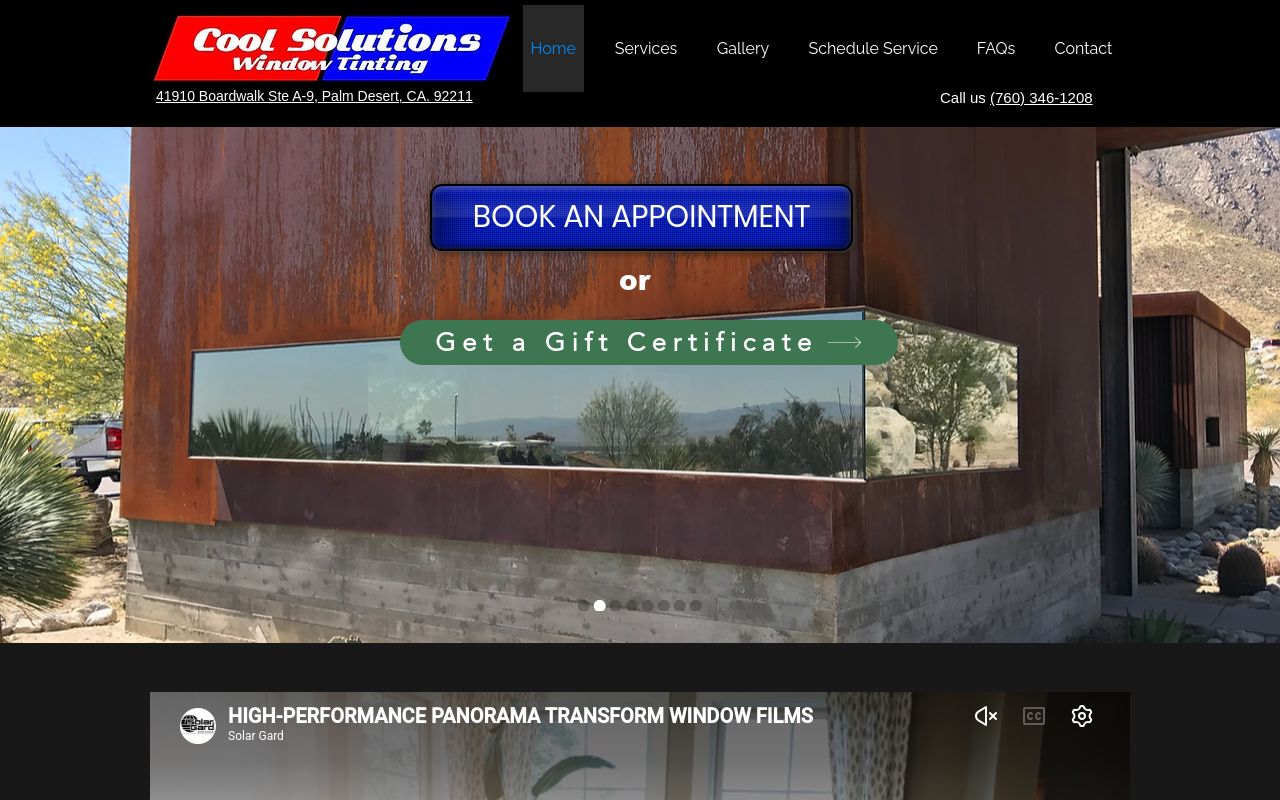Homepage of Cool Solutions Window Tinting's website