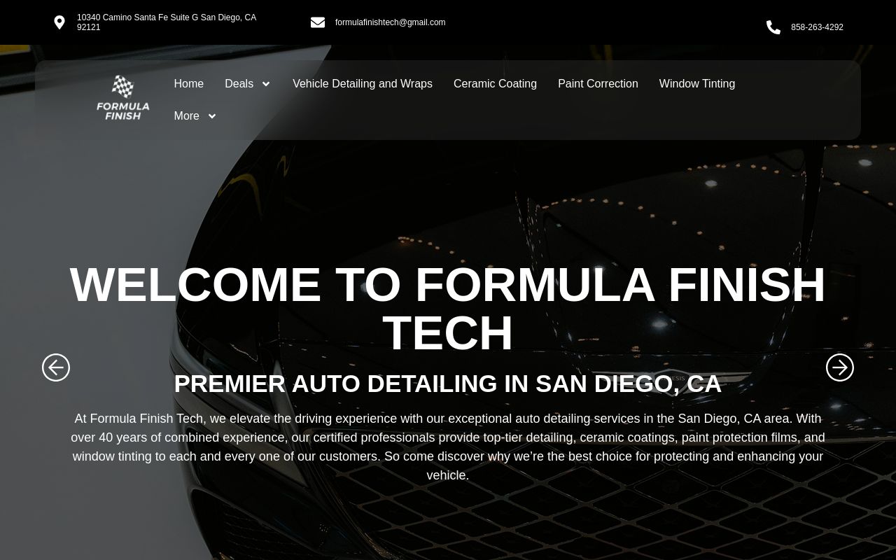 Homepage of Formula Finish Tech's website
