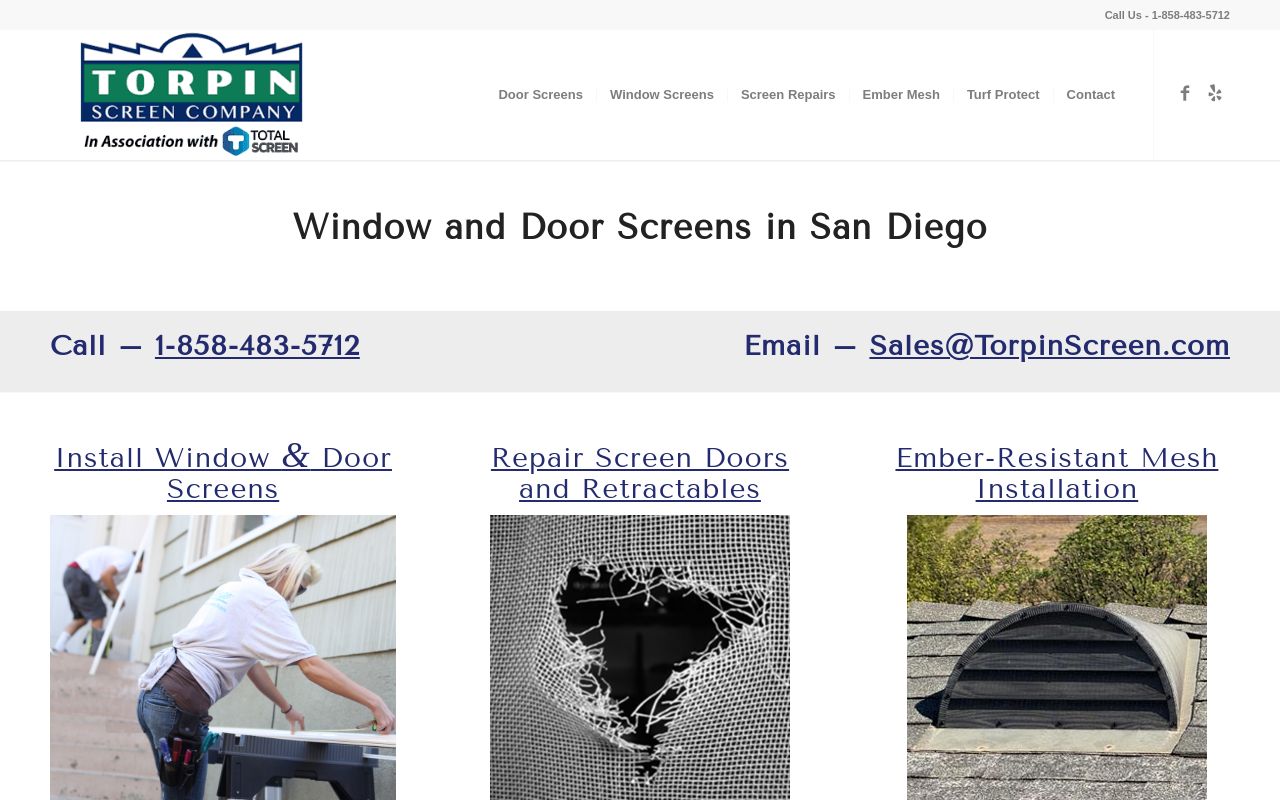 Homepage of Torpin Screen Company's website
