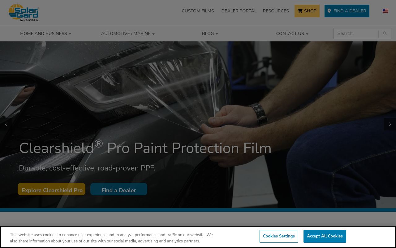 Homepage of Solar Gard's website
