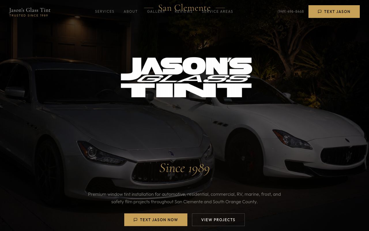 Homepage of Jason’s Glass Tint's website