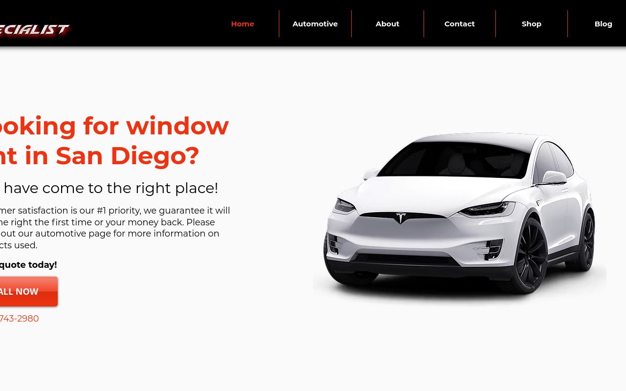 Homepage of San Diego Tint Specialist's website