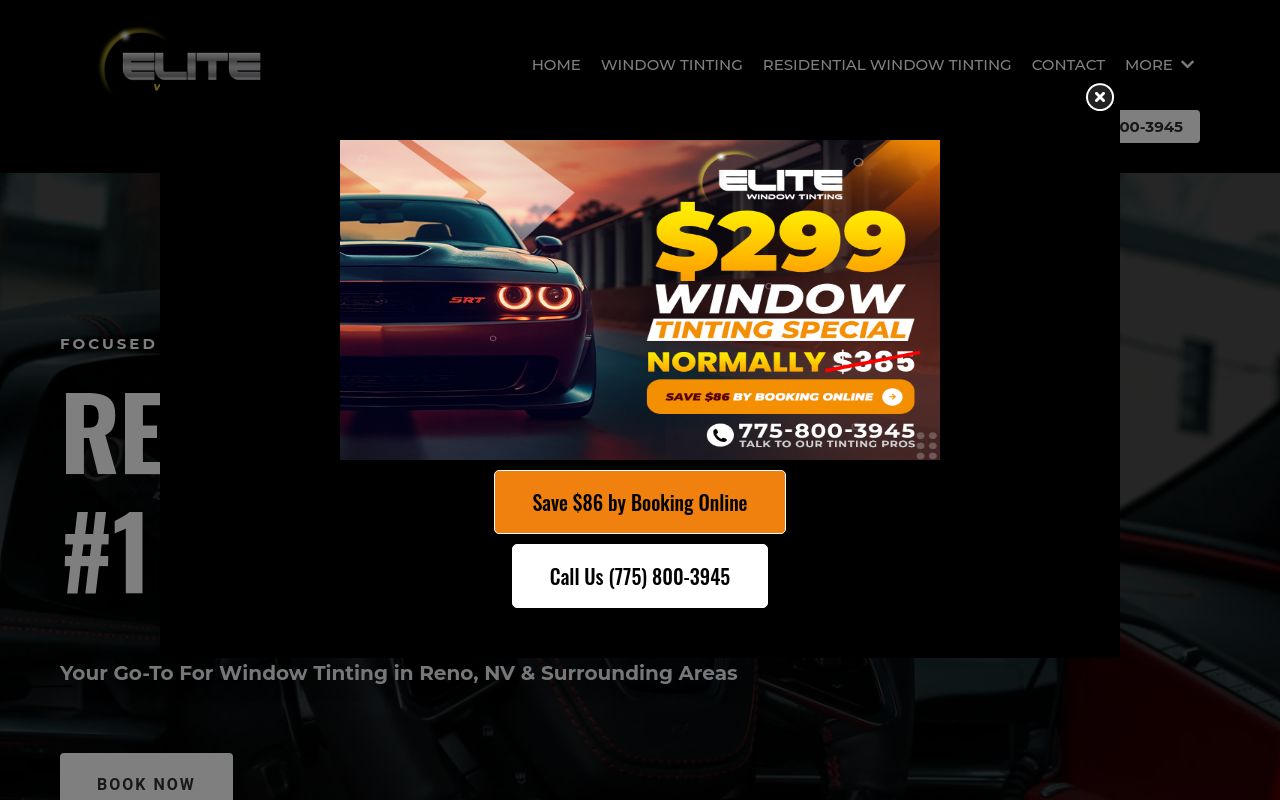 Homepage of Elite Window Tinting's website