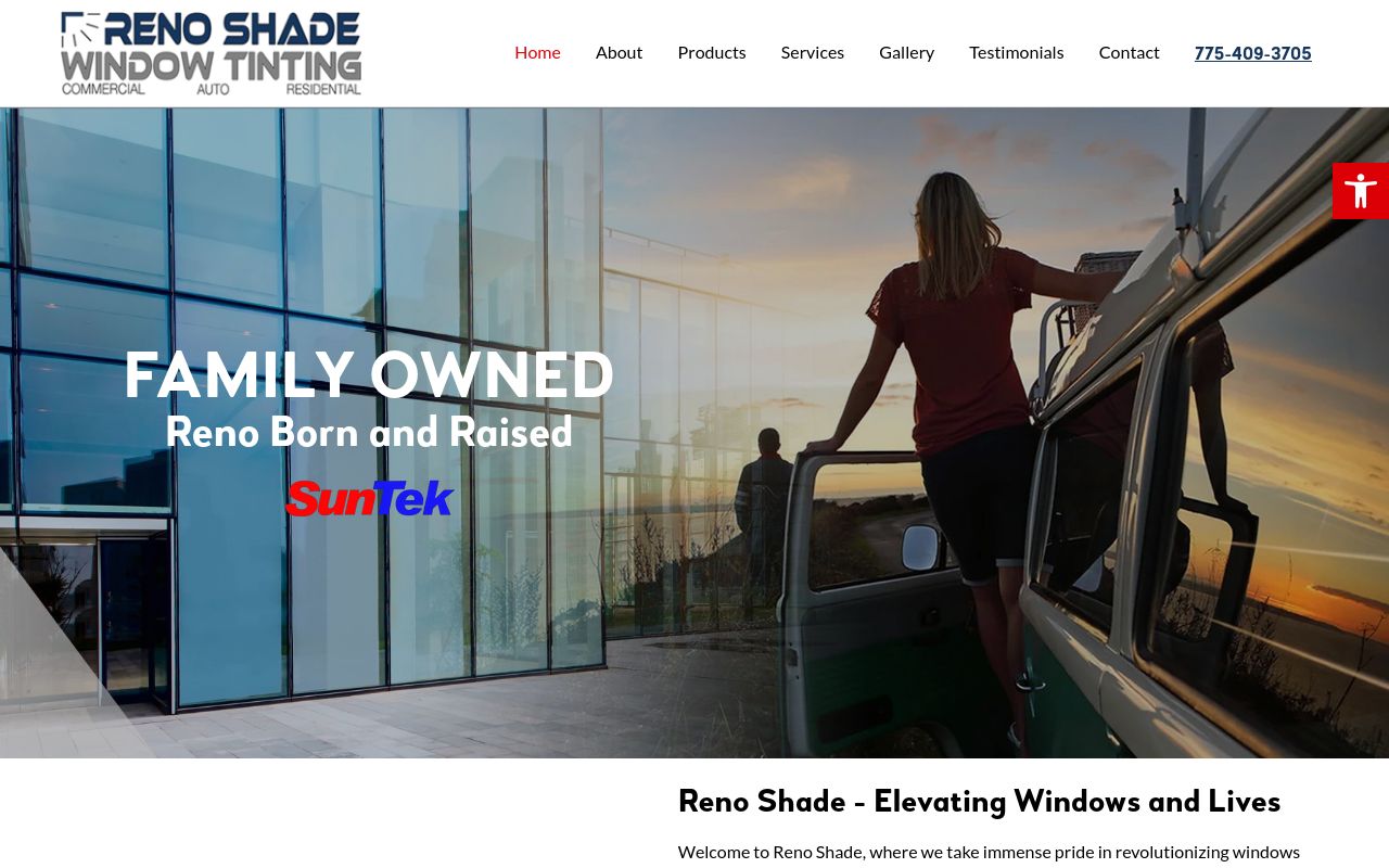 Homepage of Reno Shade Window Tinting's website