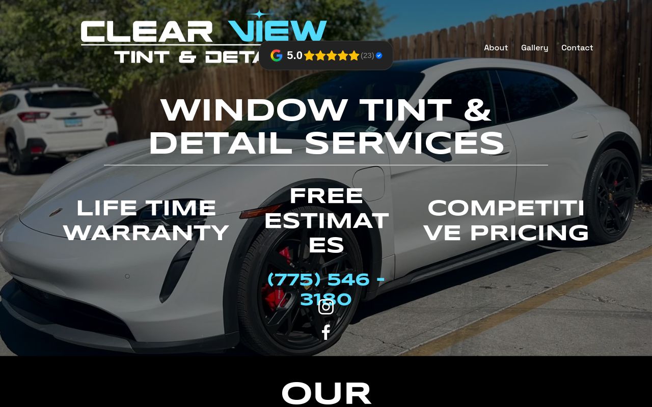 Homepage of Clear View Tint & Detail's website