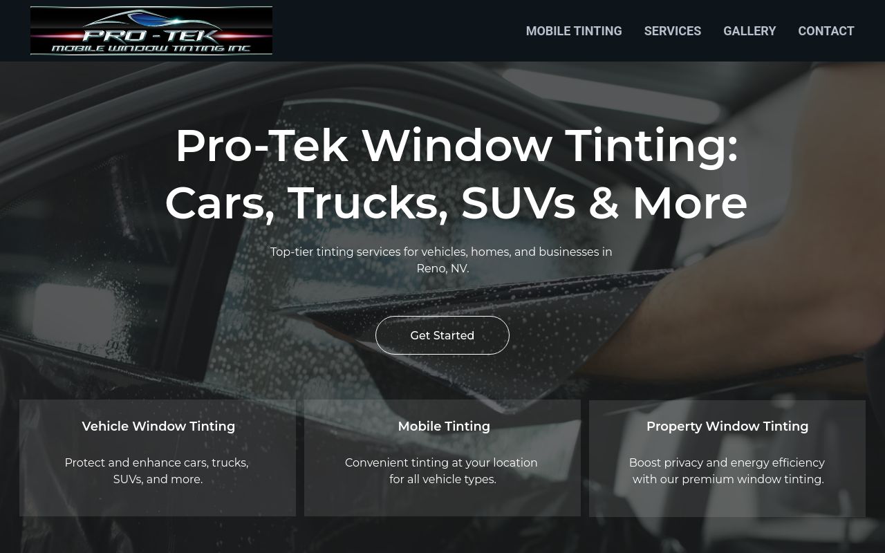 Homepage of Pro-Tek Mobile Window Tinting's website