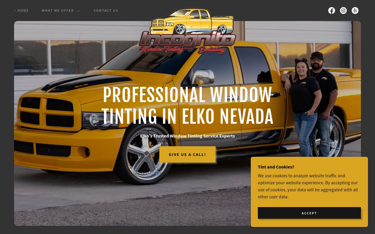 Homepage of Incognito Window Tinting & Detailing's website