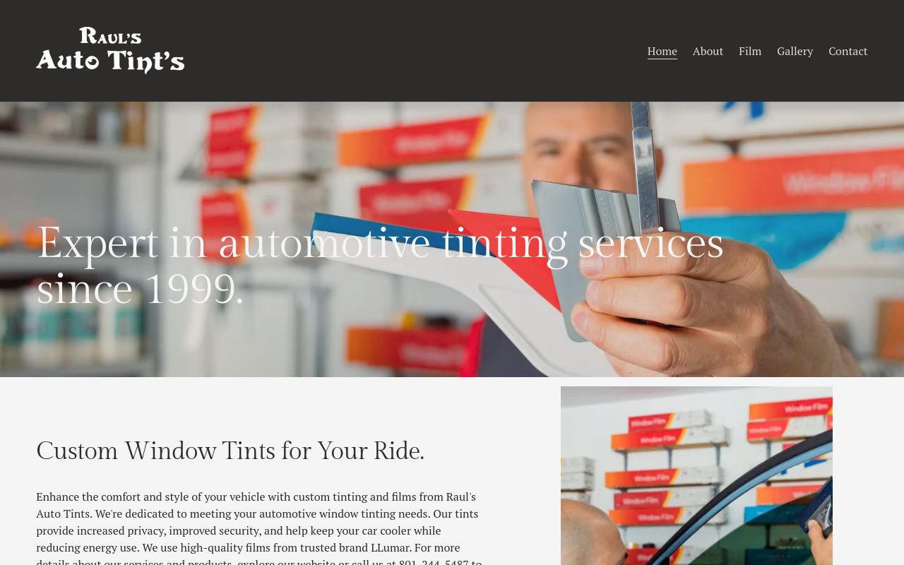 Homepage of Raul's Auto Tints's website