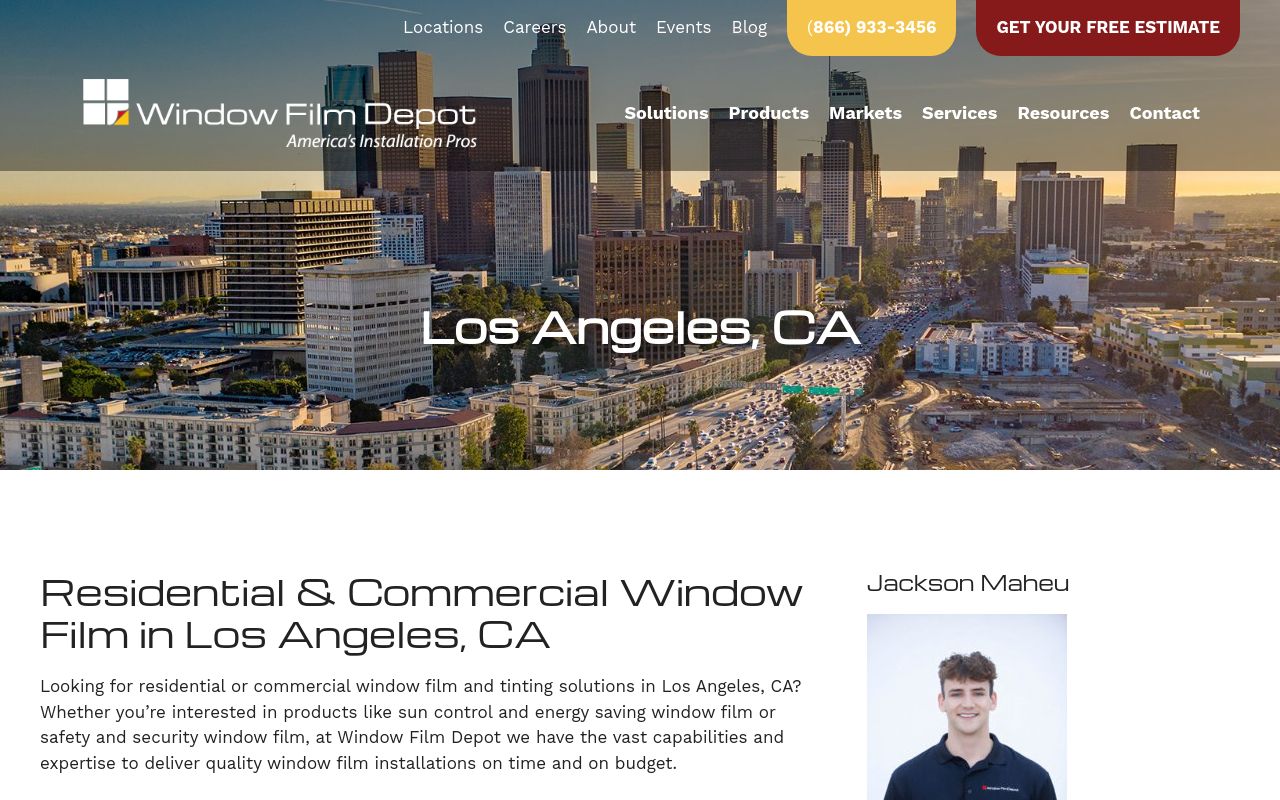 Homepage of Window Film Depot - Home & Commercial Window Tint's website