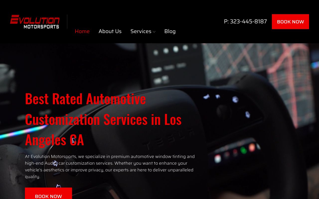 Homepage of Car Wrap Los Angeles: Evolution Motorsports's website