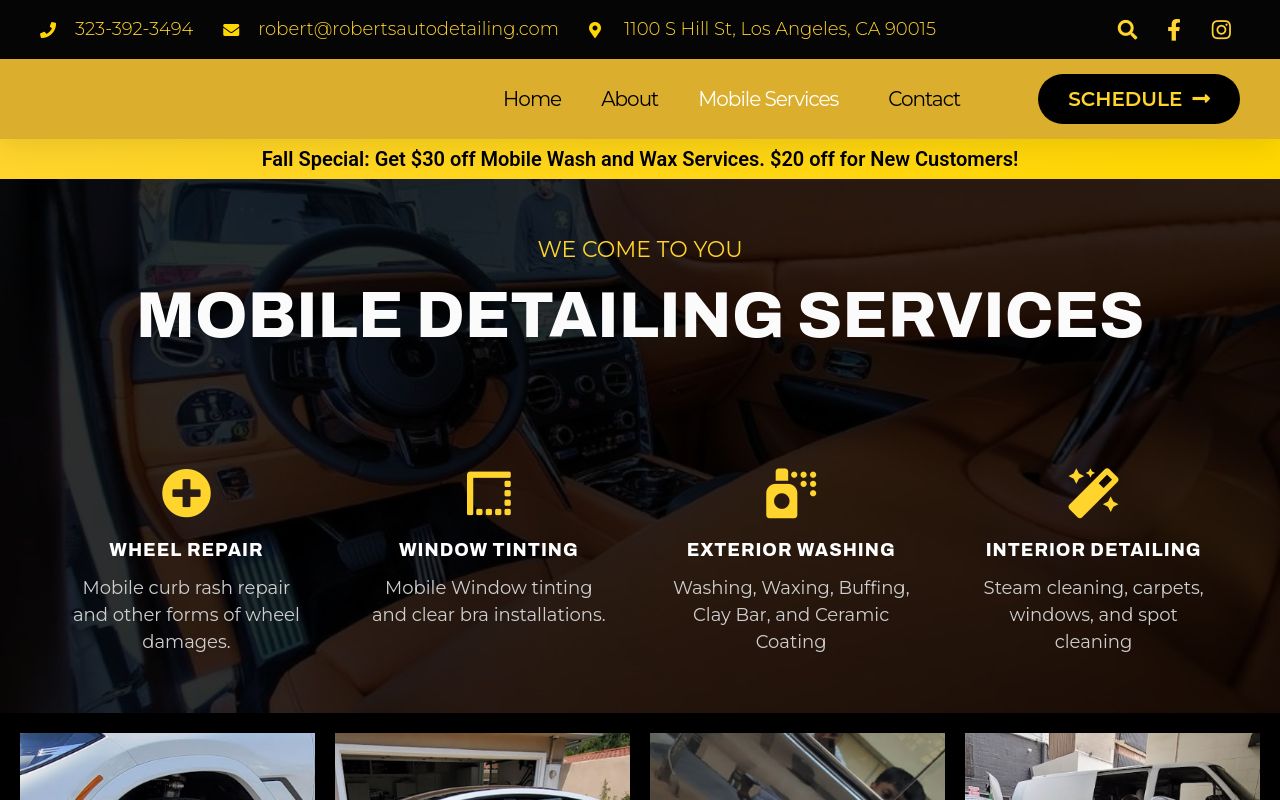 Homepage of Robert's Automotive Detailing Los Angeles's website