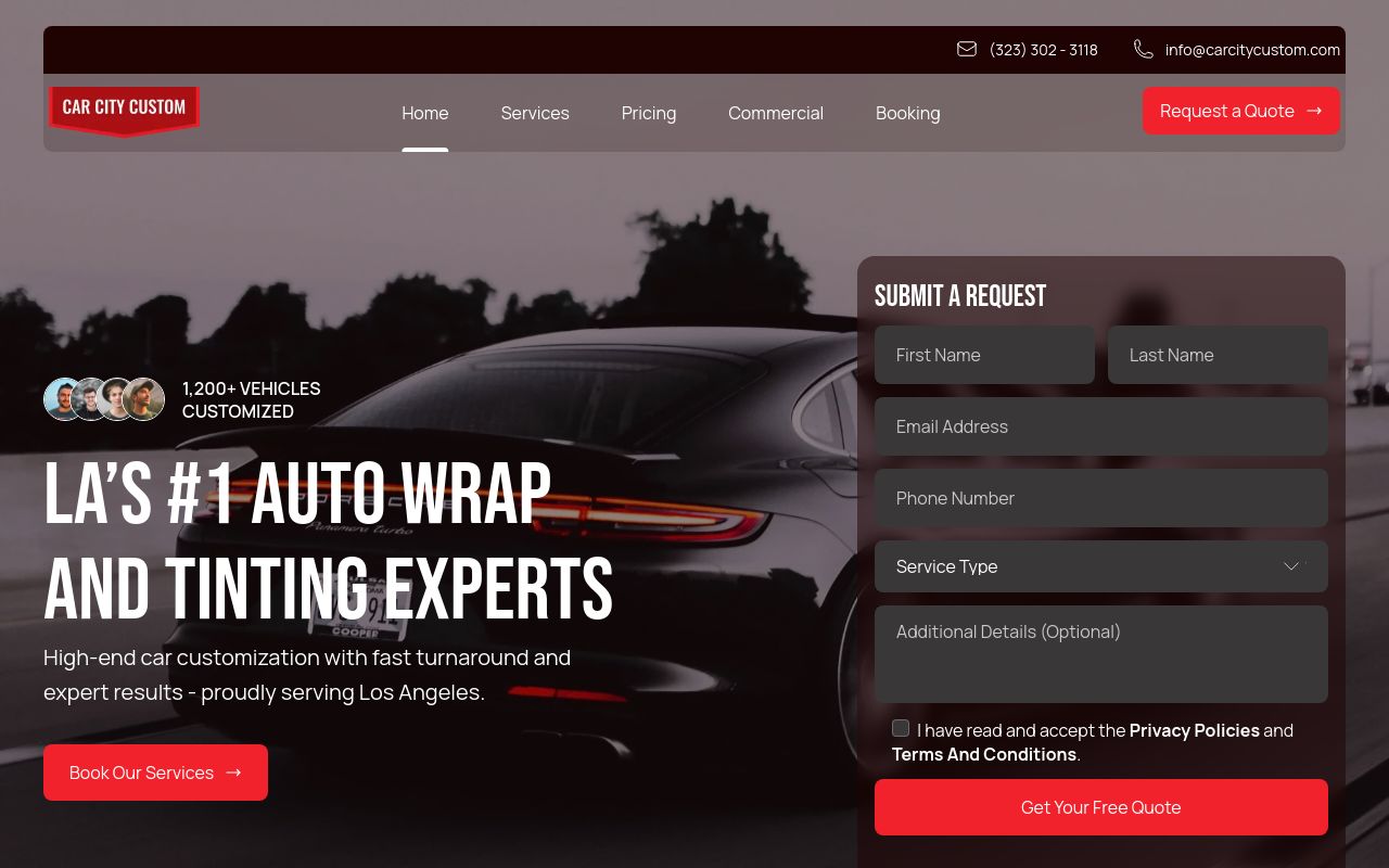 Homepage of Car City Custom's website