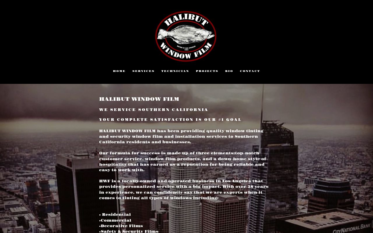 Homepage of Halibut Window Film's website