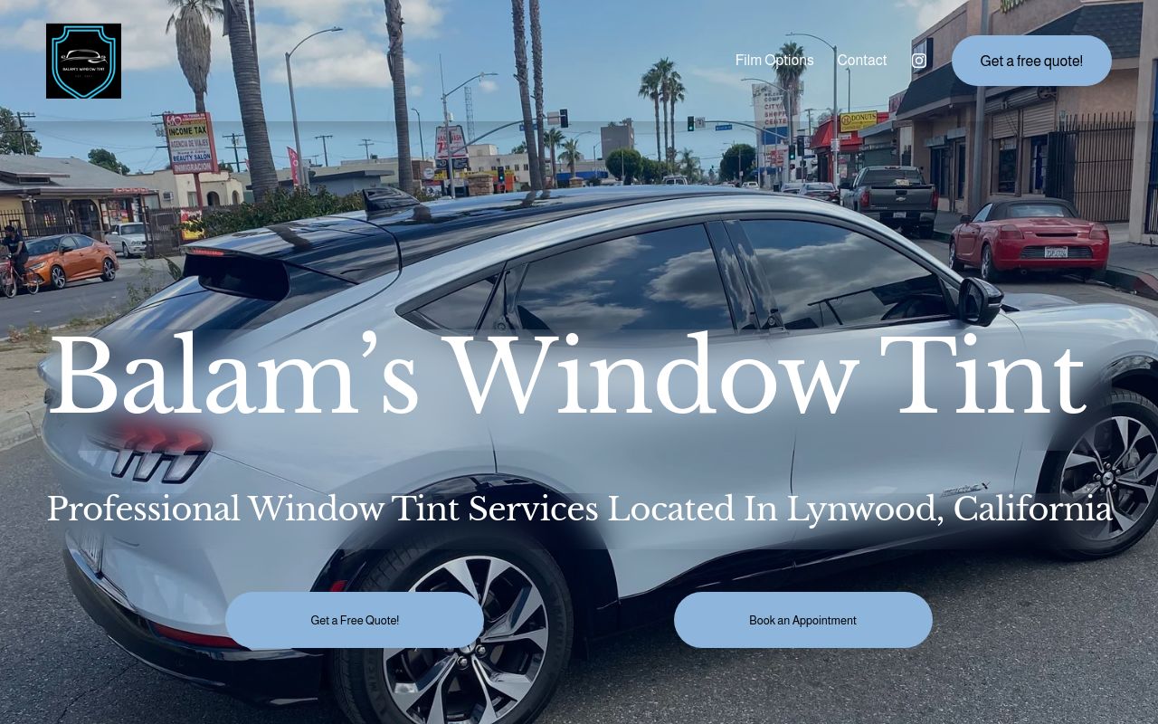 Homepage of Balam's Window Tint's website