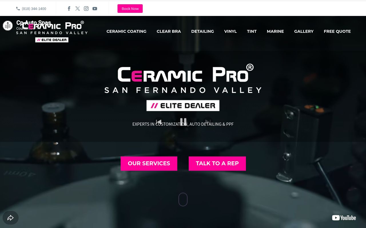 Homepage of Ceramic Pro San Fernando Valley's website