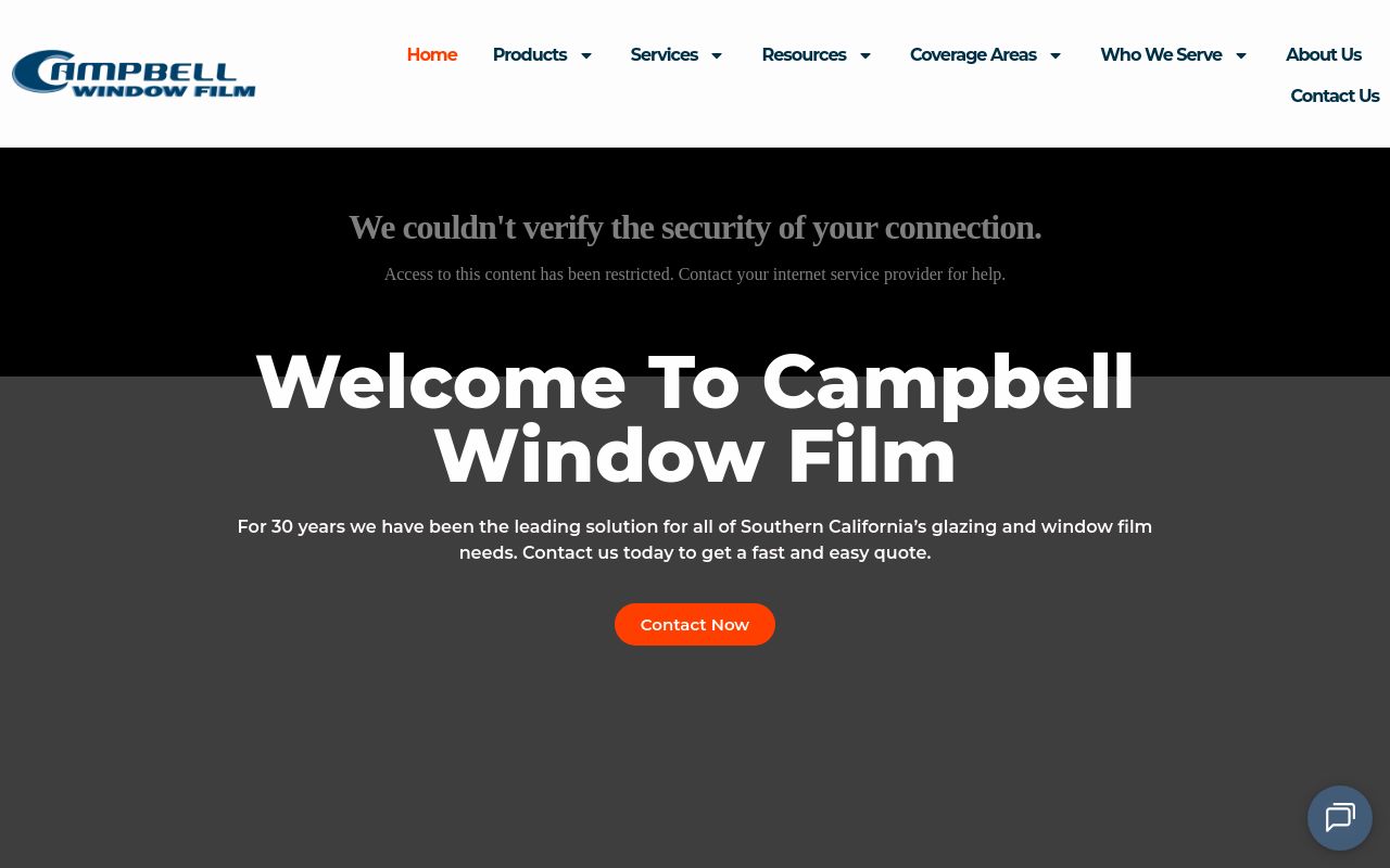 Homepage of Campbell Window Film's website