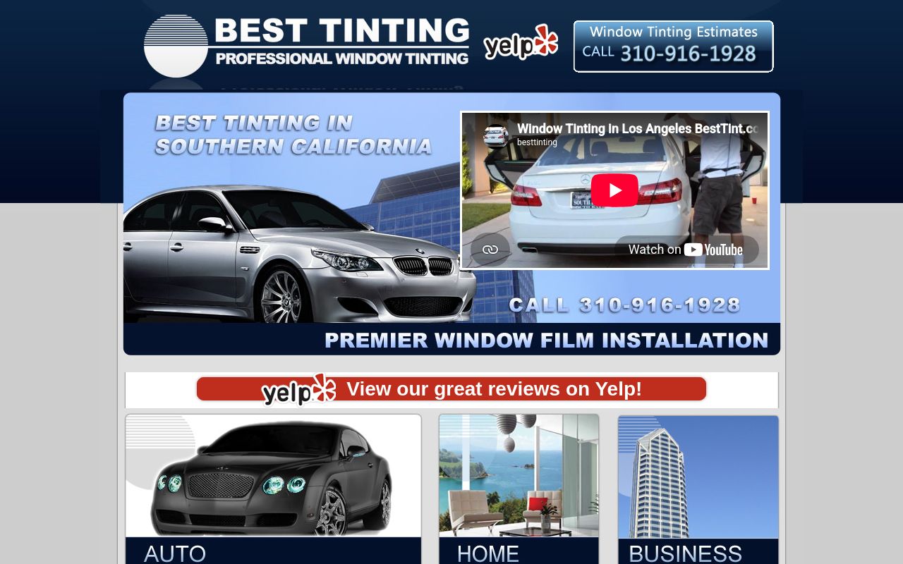 Homepage of Best Tinting's website