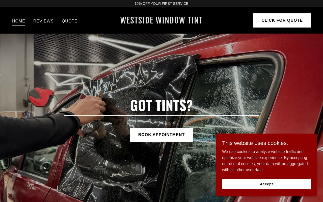Homepage of WESTSIDE WINDOW TINT's website