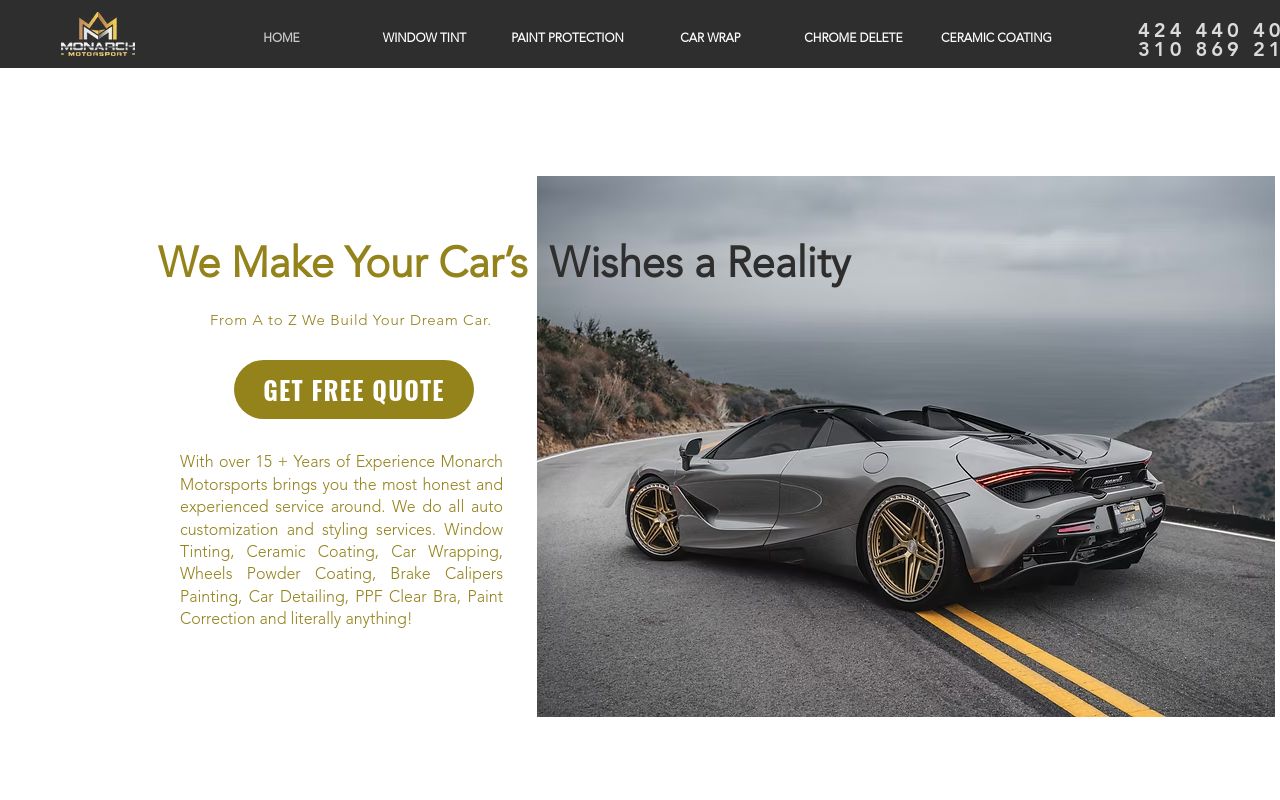 Homepage of MONARCH MOTORSPORTS / AUTHORIZED XPEL INSTALLER / AUTO BODY / WRAP & TINT / COLLISION / PPF / CERAMIC COATING's website