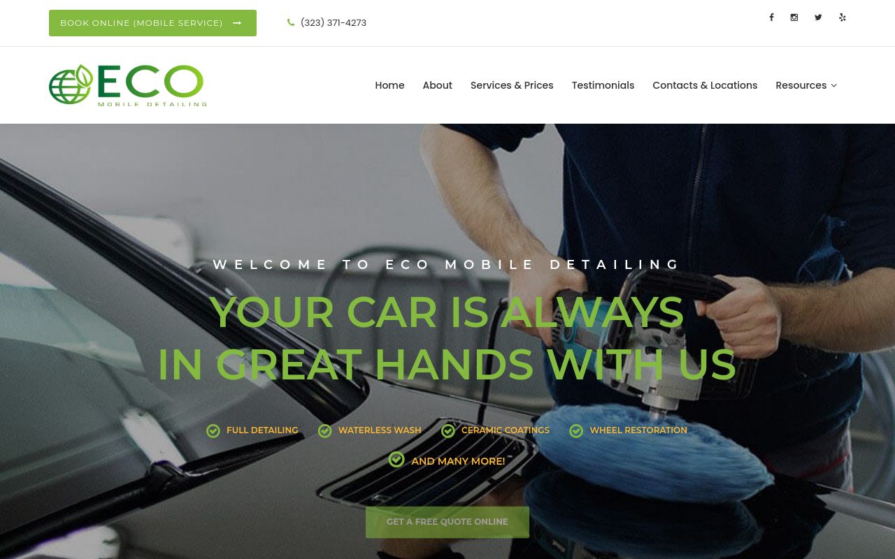 Homepage of ECO Mobile Detailing's website