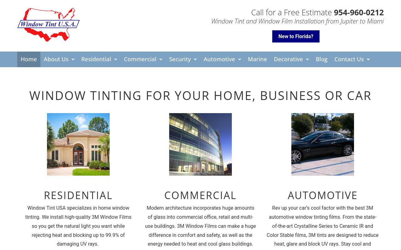 Homepage of Window Tint USA's website