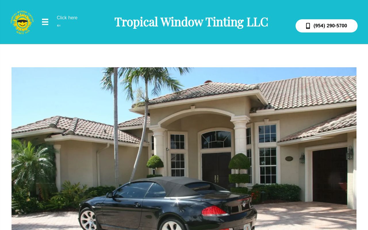 Homepage of Tropical Window Tinting's website