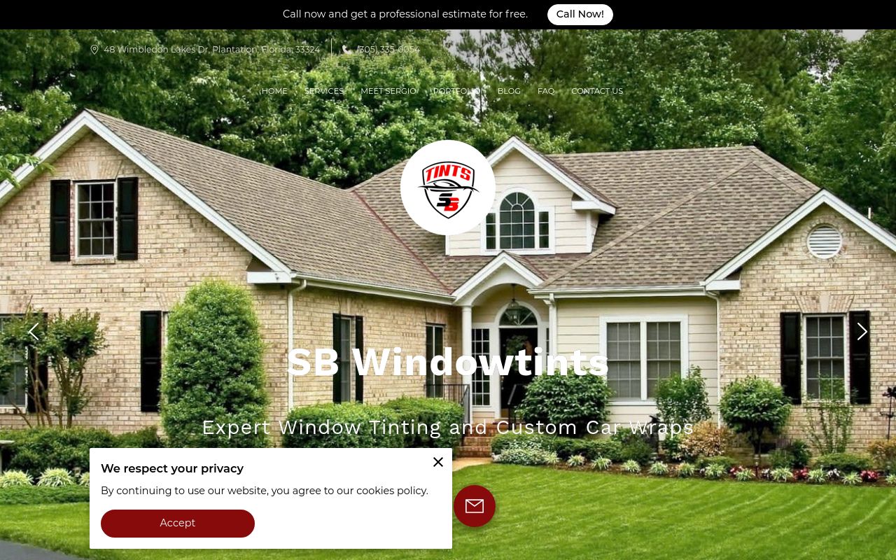 Homepage of SB windowtints's website