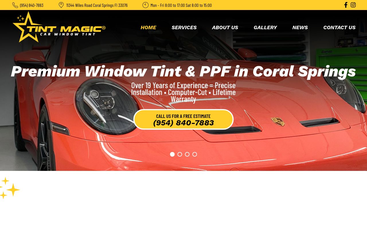 Homepage of Tint Magic Window Tinting's website