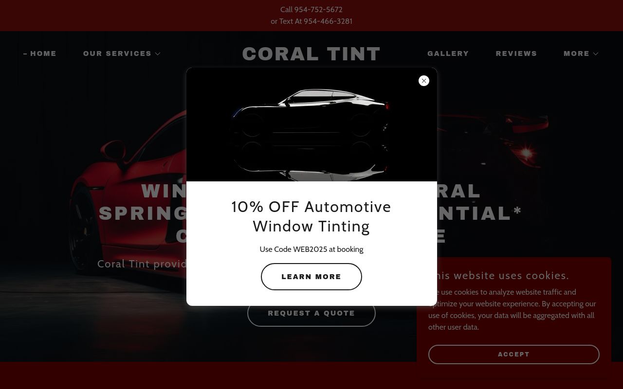 Homepage of Coral Tint's website