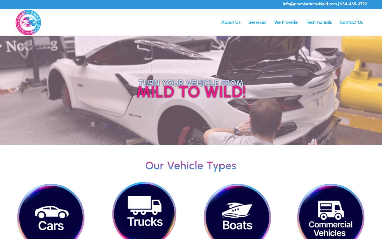Homepage of Premier Auto Shield's website