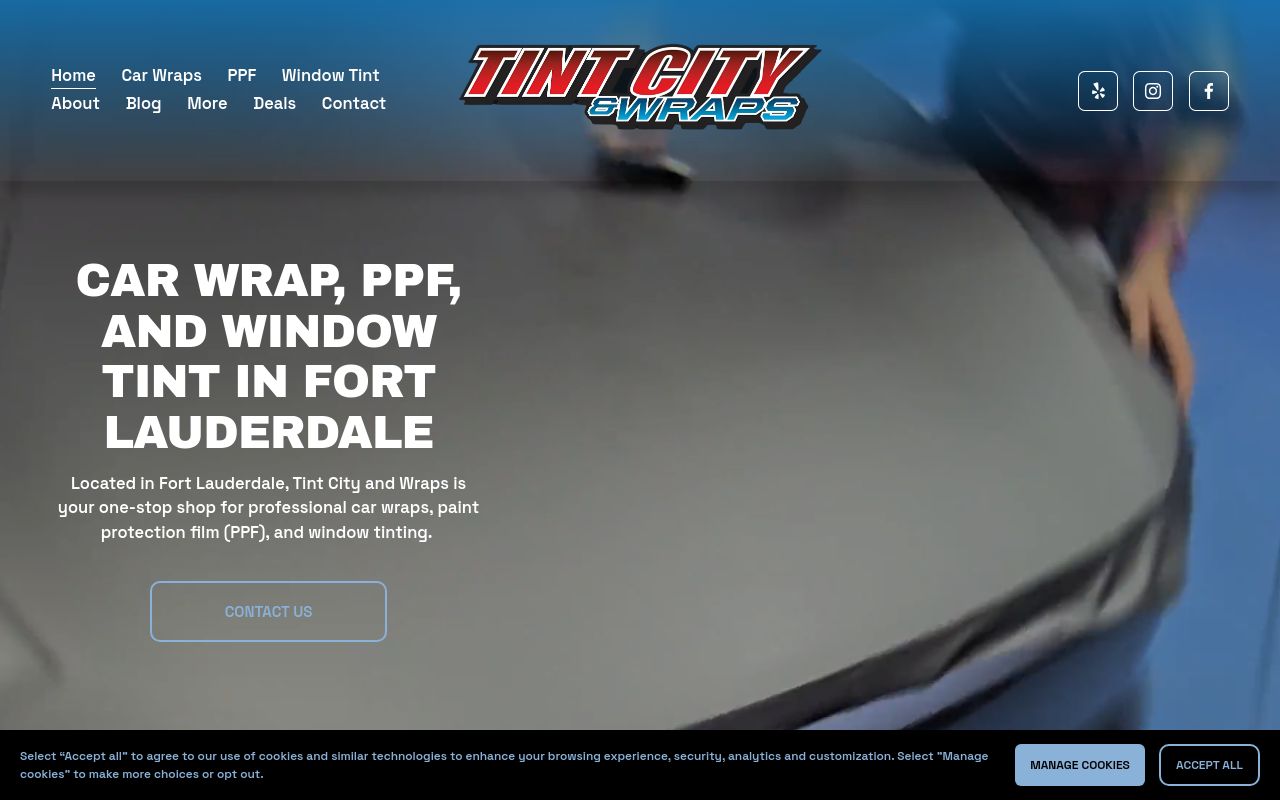 Homepage of Tint City and Wraps's website