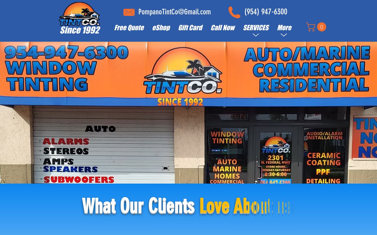 Homepage of The Tint Company's website