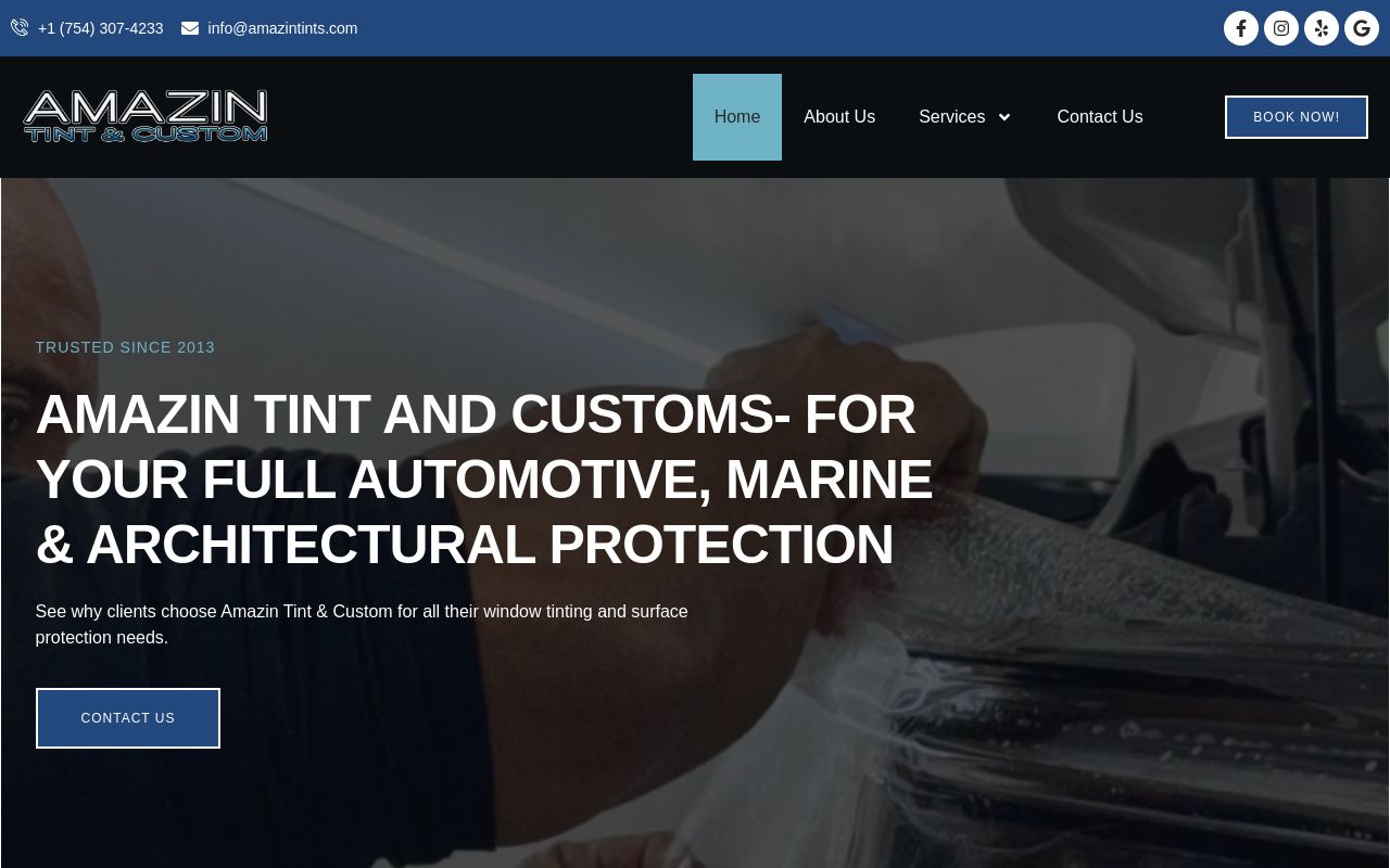 Homepage of Amazin tints's website