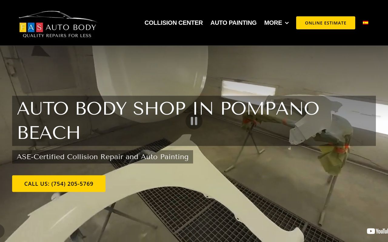 Homepage of FAS Auto Body Shop's website