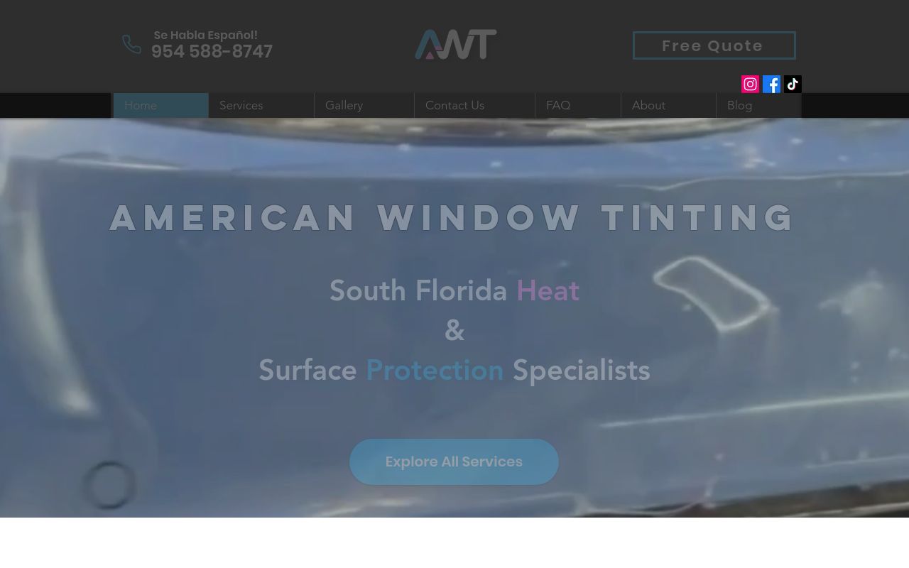 Homepage of AWT American Window Tinting, Inc.'s website