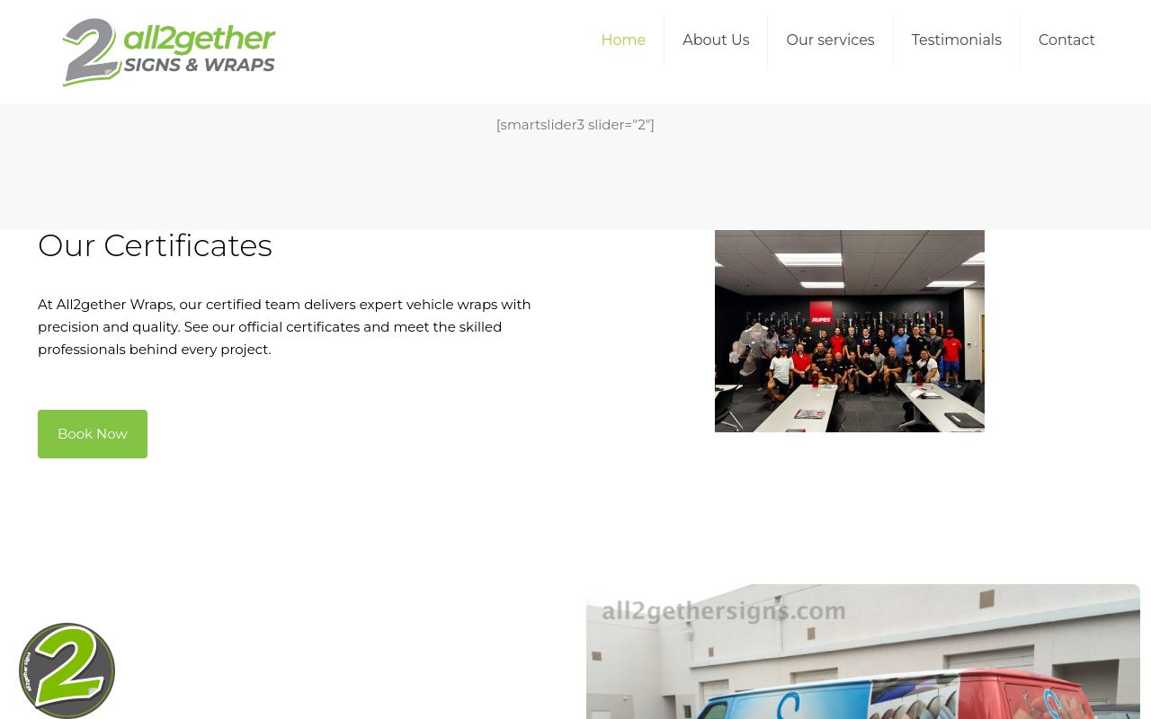 Homepage of All2Gether Signs - Wraps - PPF - Coatings's website