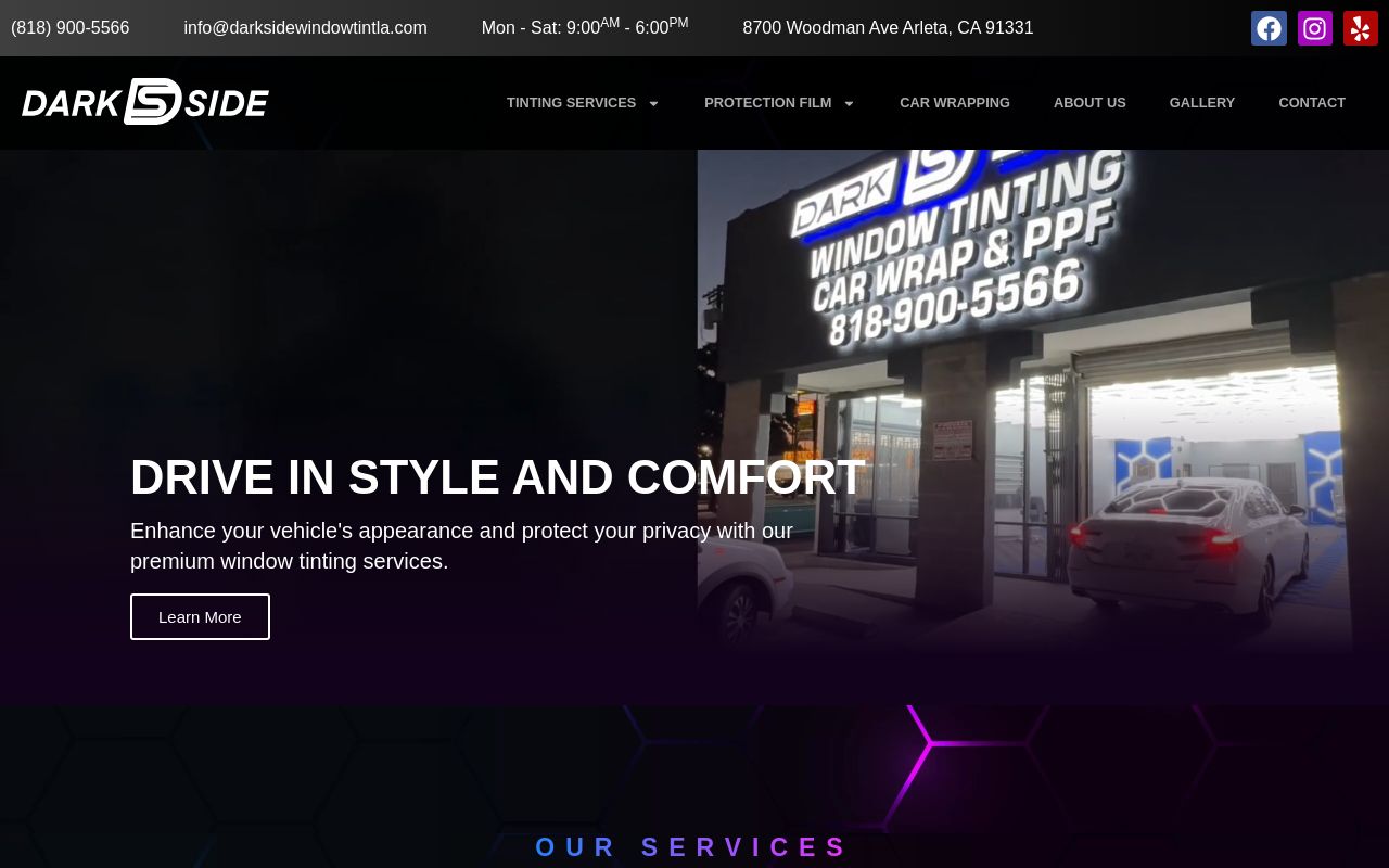 Homepage of Dark Side Window Tinting's website