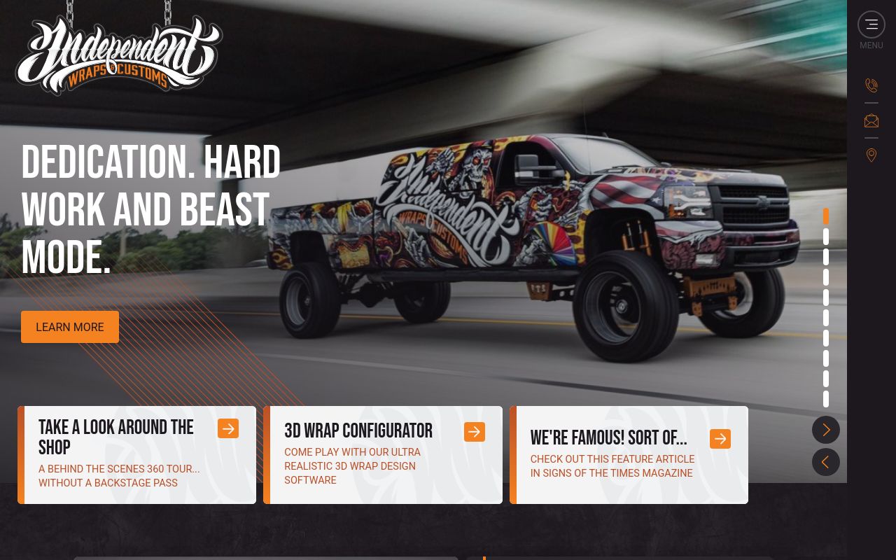 Homepage of Independent Wraps & Customs's website