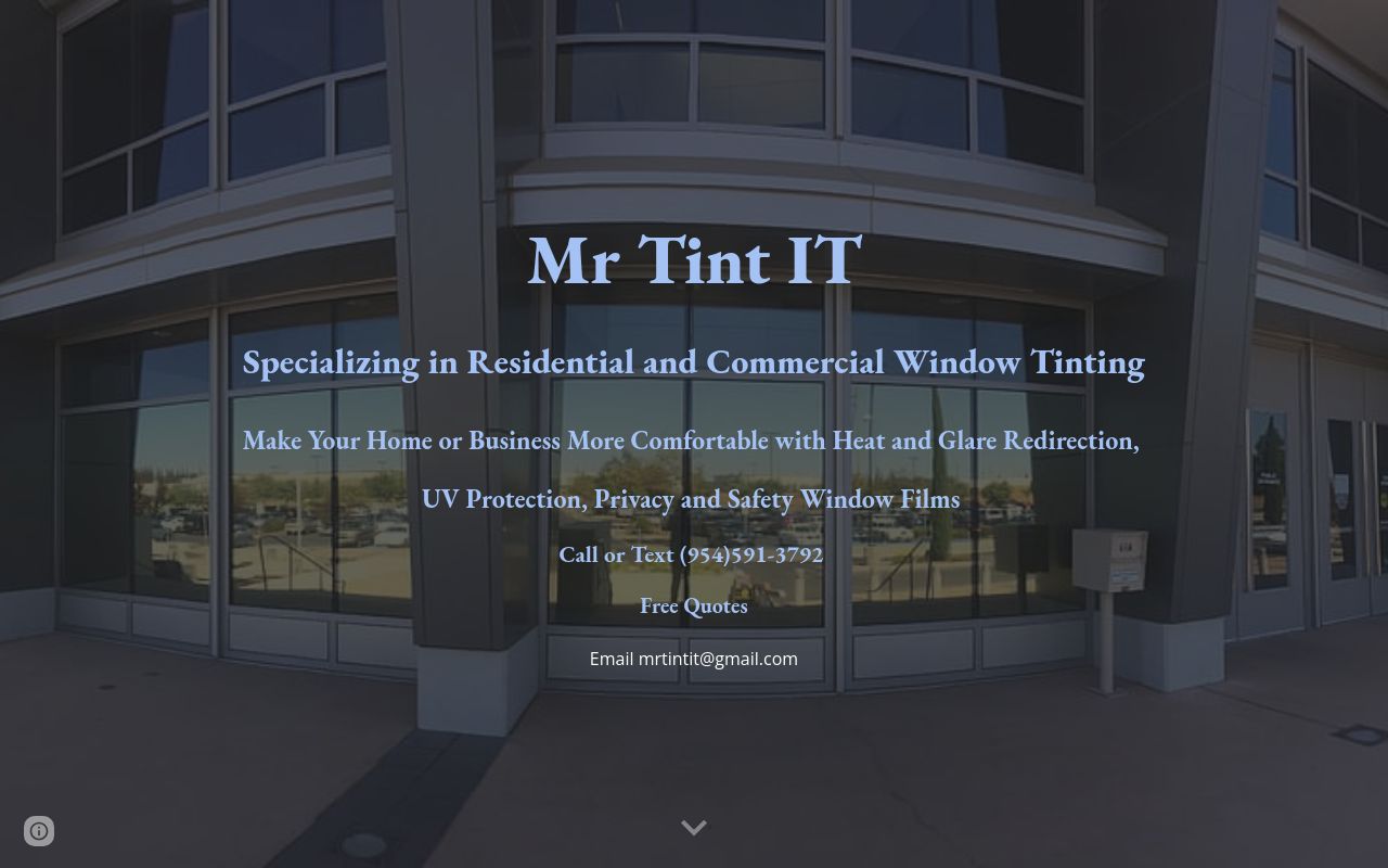 Homepage of Mr Tint it Residential & Commercial Window Tinting & Window Washing's website