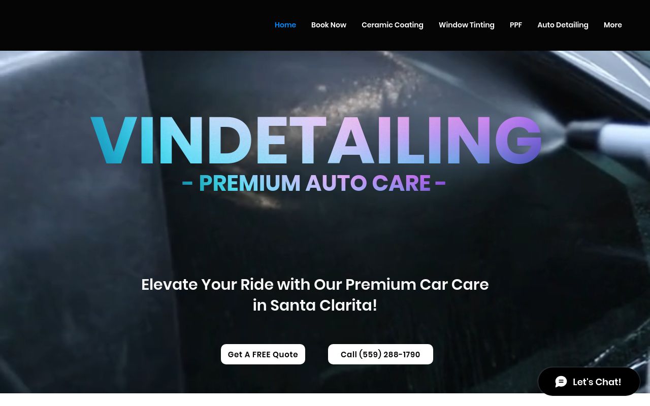 Homepage of VinDetailing's website