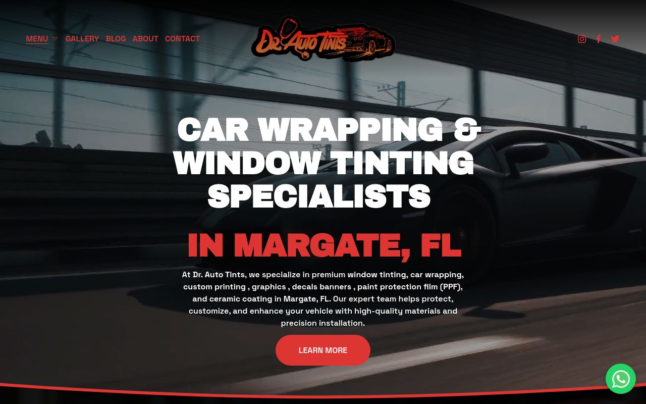 Homepage of Dr Auto Tints's website
