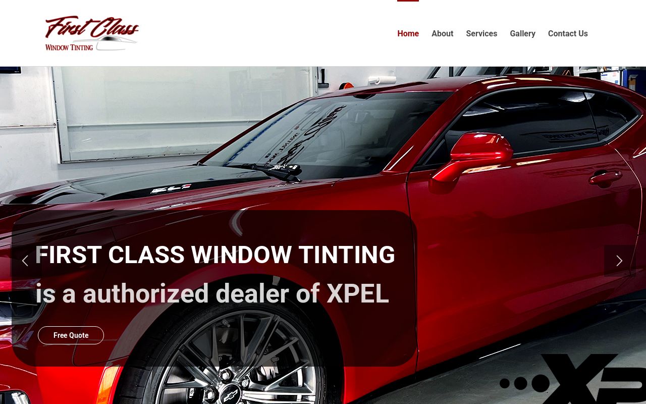 Homepage of First Class Window Tinting's website