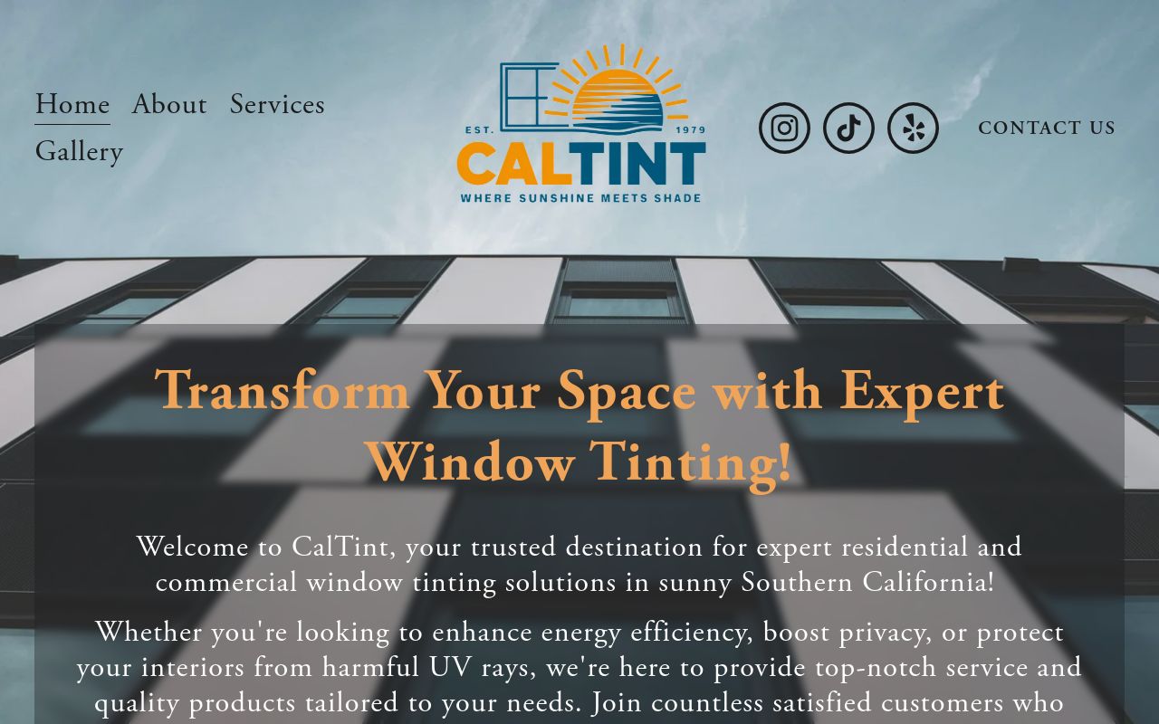 Homepage of CalTint's website