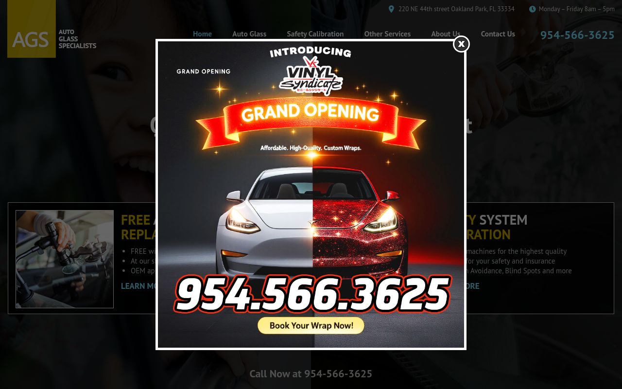Homepage of Auto Glass Specialists's website