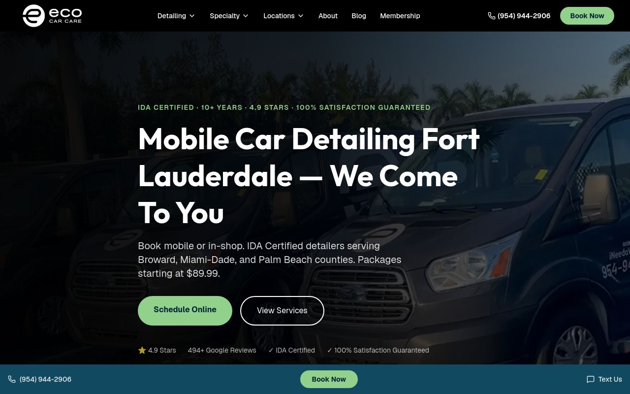 Homepage of Eco Car Care | Auto Detailing & Vehicle Wraps's website