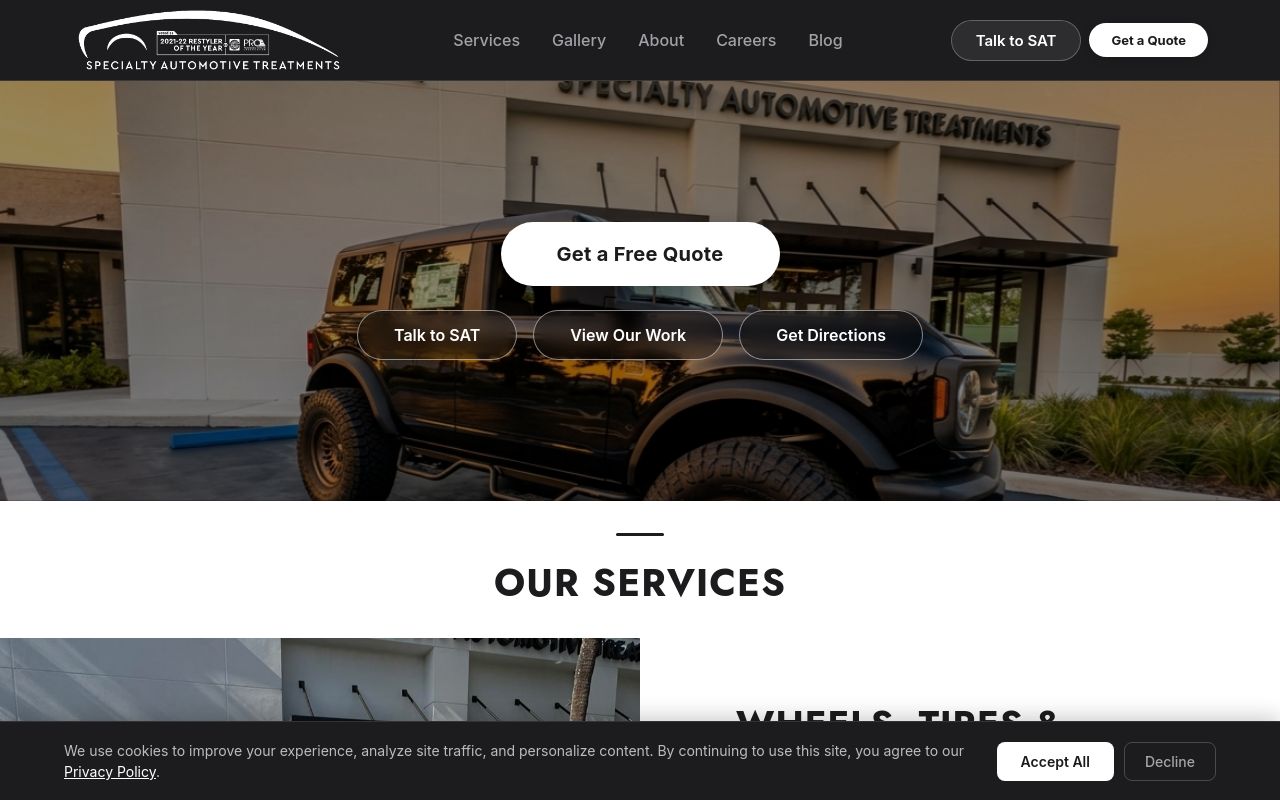 Homepage of Specialty Automotive Treatments's website