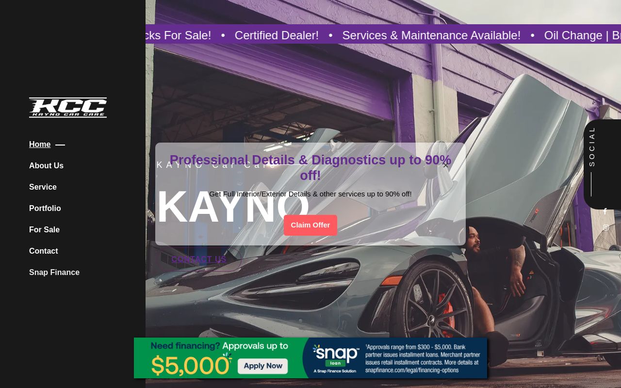 Homepage of Kayno Car Care's website