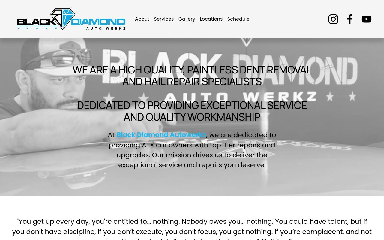 Homepage of Black Diamond Auto Werkz Miami's website